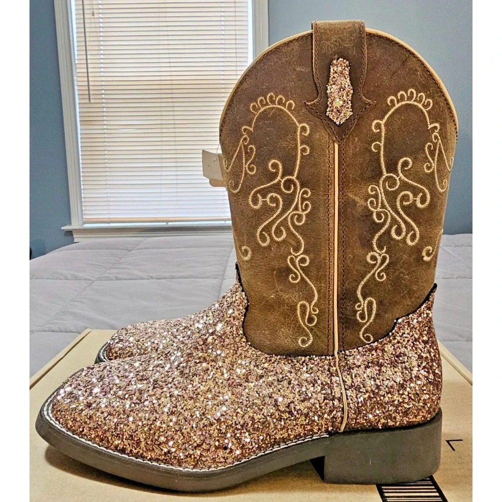 Shyanne® (Girls 6 D) Sparkle Plenty™ Western Boots - Broad Square‎ Toe in Pink